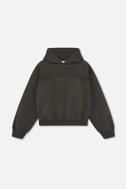 Women's hooded pullover hoodie with tonal chest lettering and kangaroo pocket