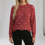 Women's polka dot crew neck sweater with long sleeves