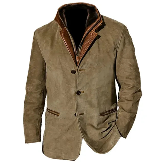 Men's button-up jacket with stand collar, long sleeves and front welt pockets
