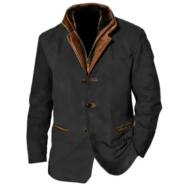 Men's button-up jacket with stand collar, long sleeves and front welt pockets