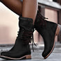 Women's lace-up ankle boots with studded ankle trim and low heels
