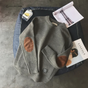 Men's ribbed crew neck sweater with elbow patches