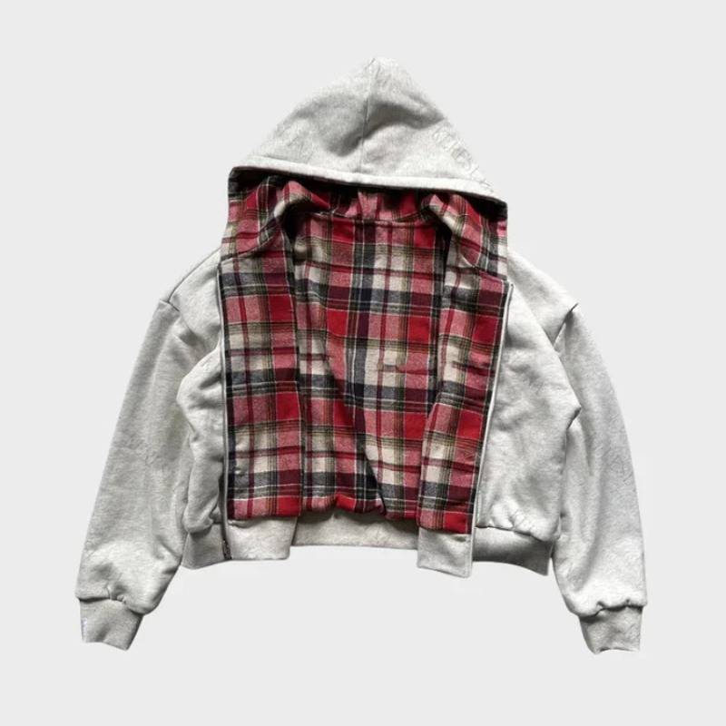 Men's reversible oversized hooded sweatshirt with plaid lining