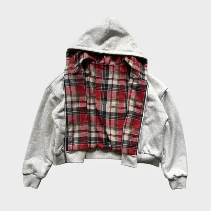 Men's reversible oversized hooded sweatshirt with plaid lining
