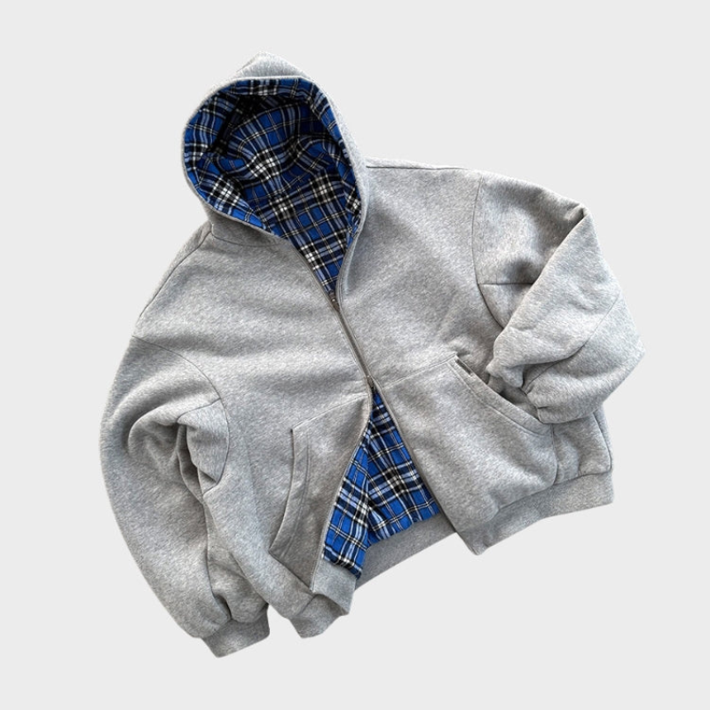 Men's reversible oversized hooded sweatshirt with plaid lining