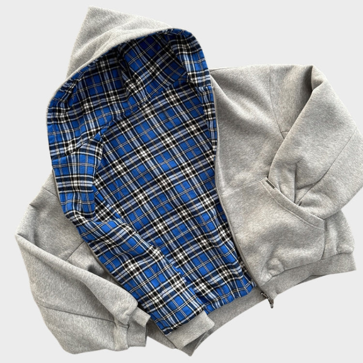 Men's reversible oversized hooded sweatshirt with plaid lining
