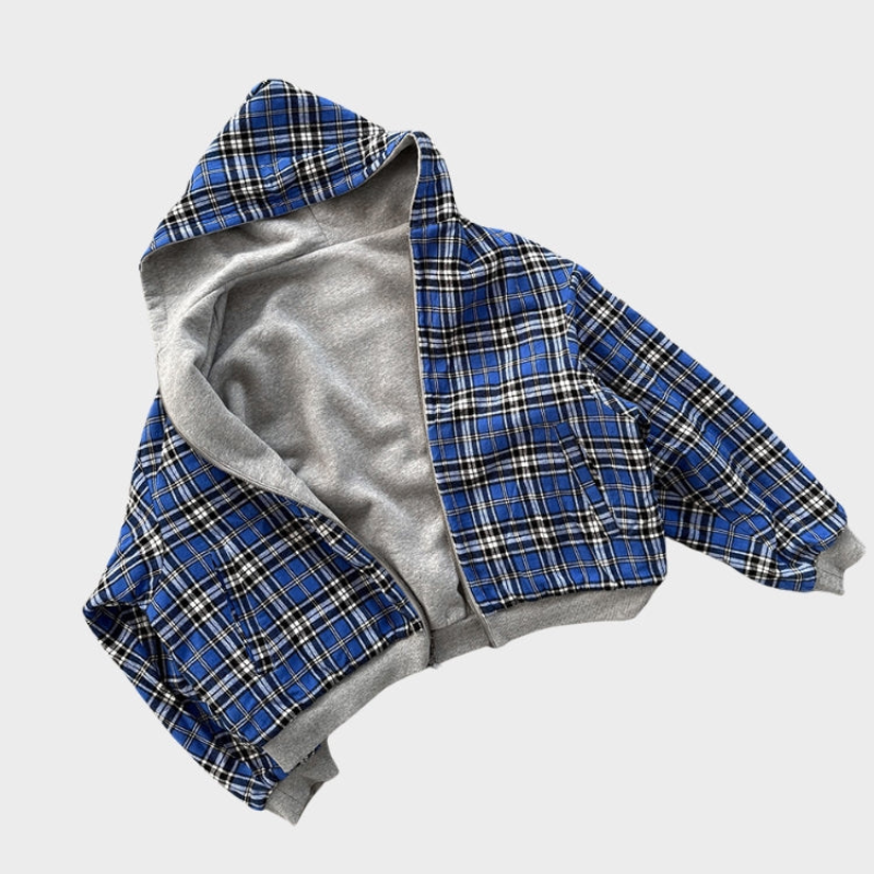 Men's reversible oversized hooded sweatshirt with plaid lining