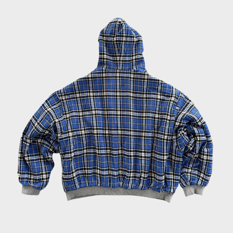 Men's reversible oversized hooded sweatshirt with plaid lining