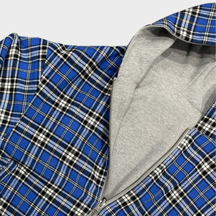 Men's reversible oversized hooded sweatshirt with plaid lining