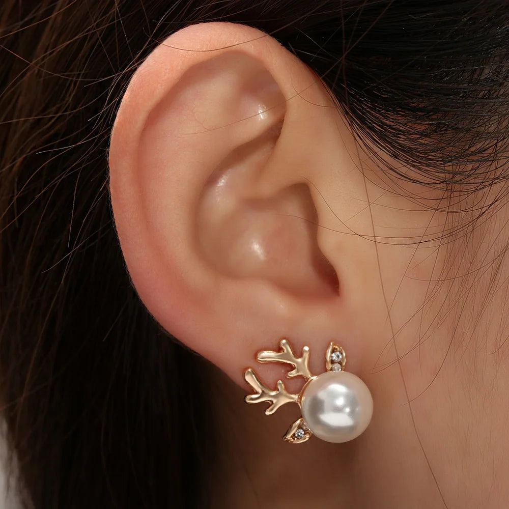 Rhea Pearl Reindeer Earrings 0