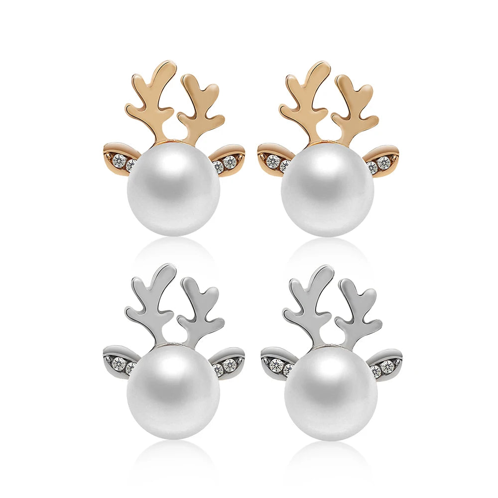 Rhea Pearl Reindeer Earrings 1