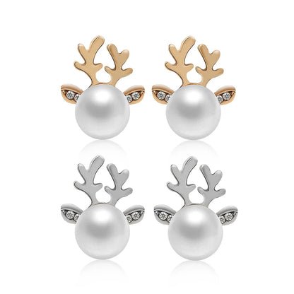 Rhea Pearl Reindeer Earrings 1