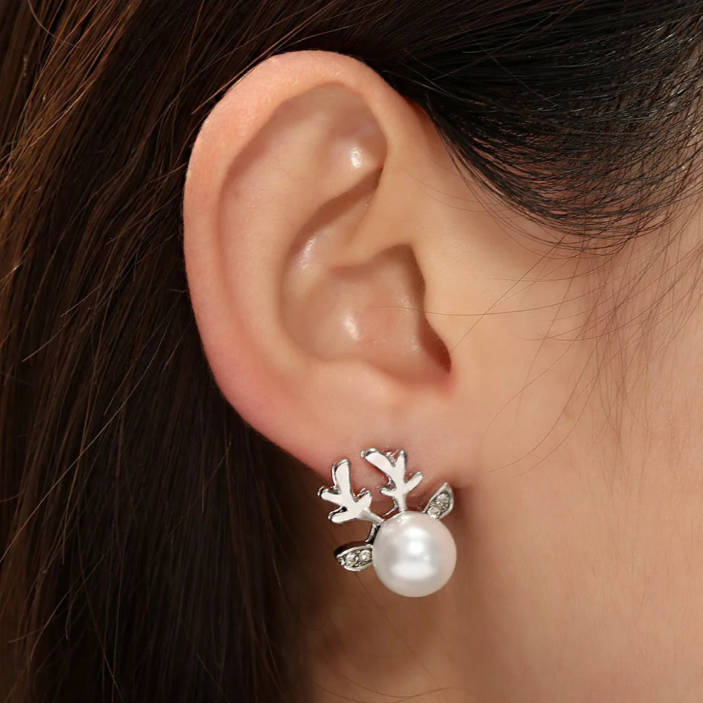 Rhea Pearl Reindeer Earrings 2
