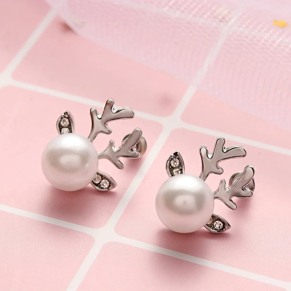 Rhea Pearl Reindeer Earrings 3
