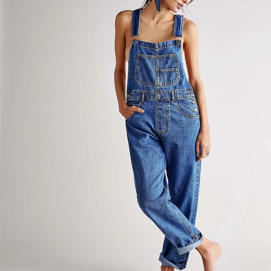 Rhea Relaxed Denim Overalls 0