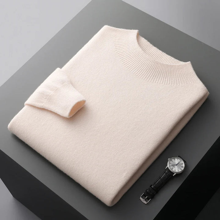 Men's plain crew neck sweater with long sleeves and ribbed trim
