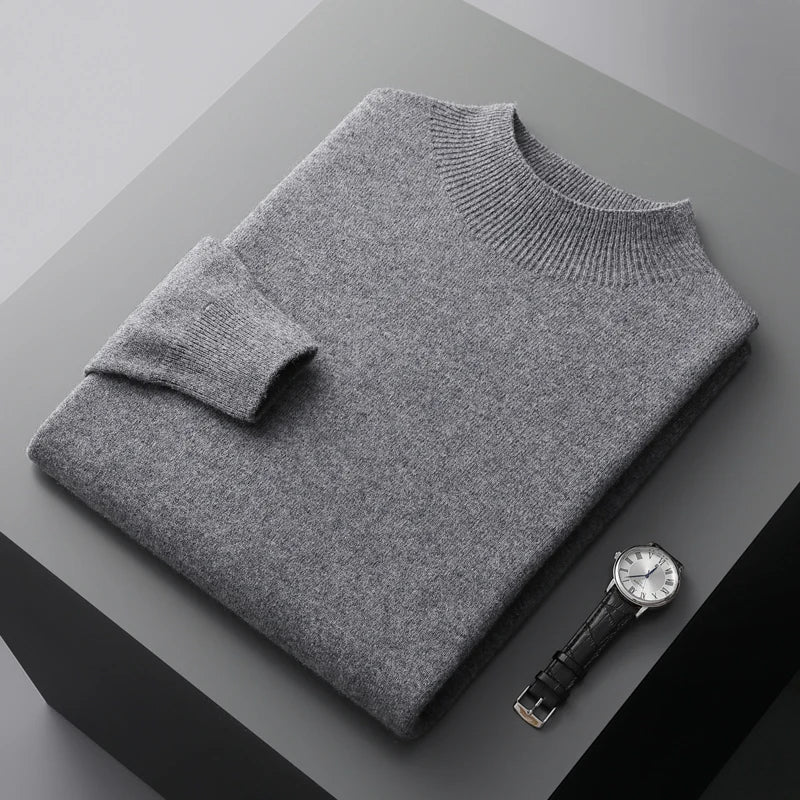 Men's plain crew neck sweater with long sleeves and ribbed trim