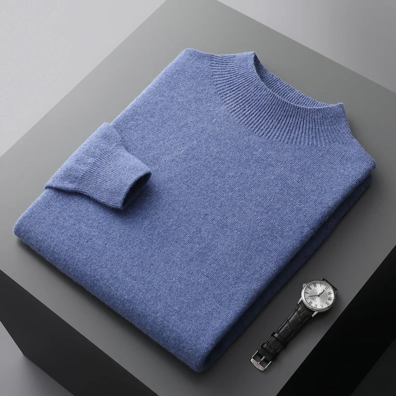 Men's plain crew neck sweater with long sleeves and ribbed trim