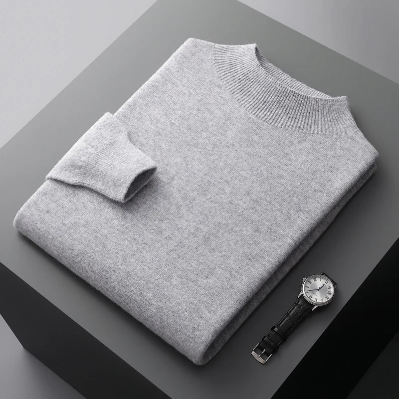 Men's plain crew neck sweater with long sleeves and ribbed trim