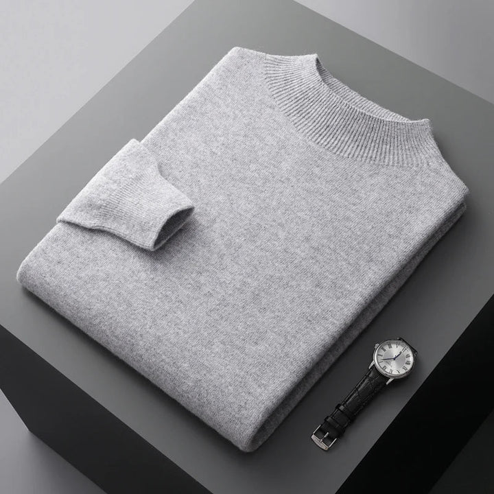 Men's plain crew neck sweater with long sleeves and ribbed trim