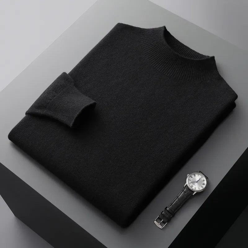 Men's plain crew neck sweater with long sleeves and ribbed trim