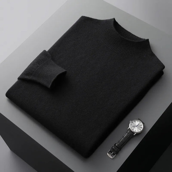Men's plain crew neck sweater with long sleeves and ribbed trim