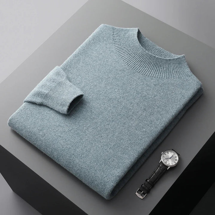 Men's plain crew neck sweater with long sleeves and ribbed trim