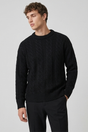 Men's ribbed cable knit crew neck jumper with long sleeves