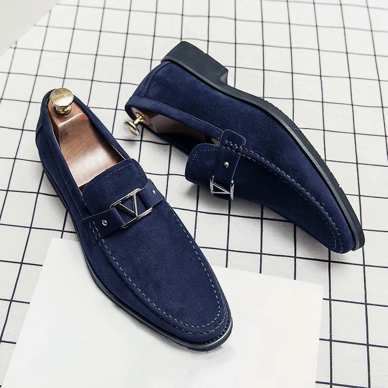 Men's slip-on loafers with geometric buckle detail and square toes