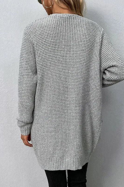 Women's longline ribbed knit cardigan with open front and long sleeves