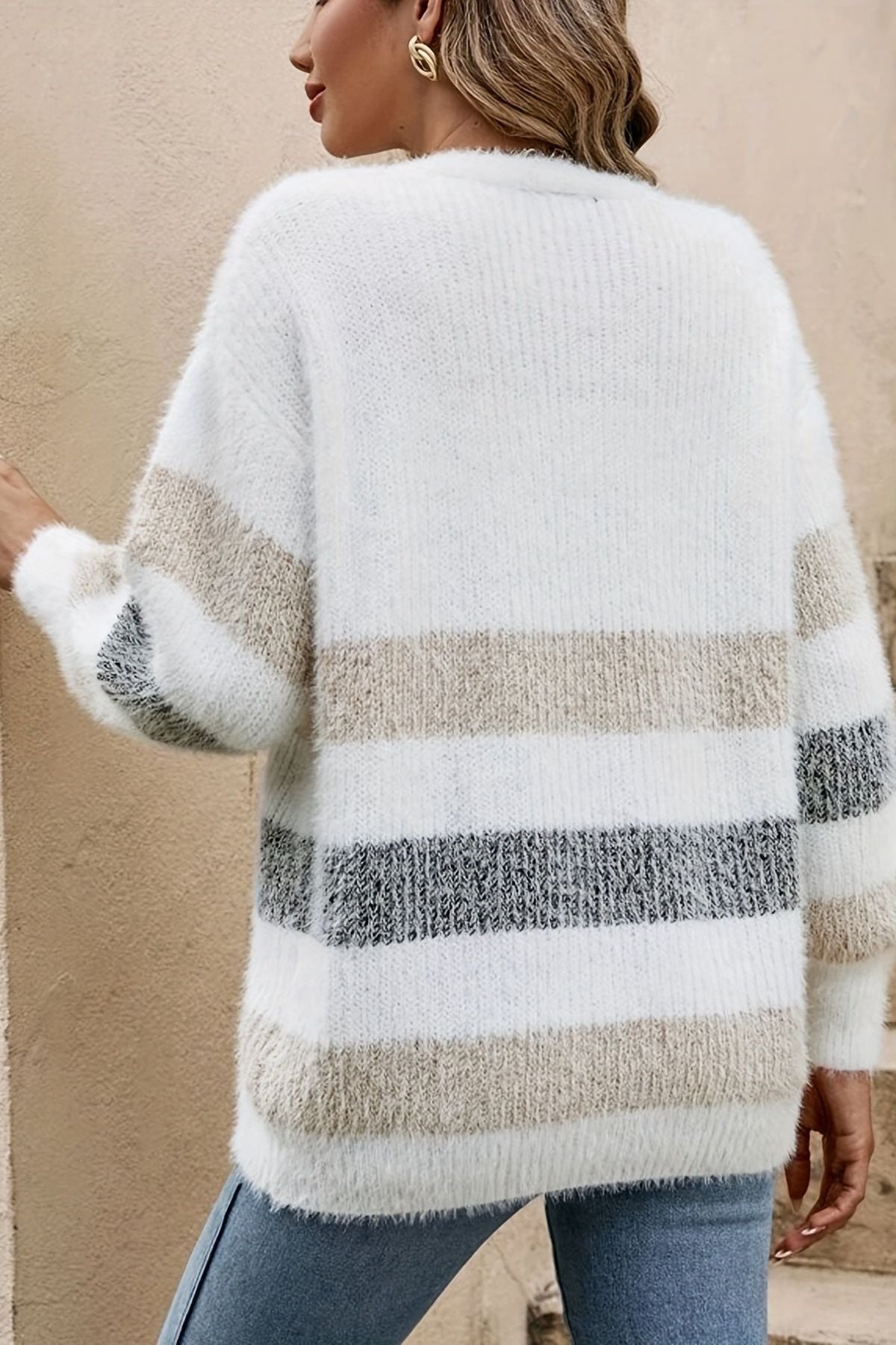 Women's striped button front cardigan with long sleeves