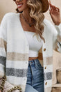 Women's striped button front cardigan with long sleeves