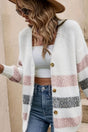 Women's striped button front cardigan with long sleeves