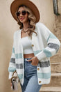 Women's striped button front cardigan with long sleeves