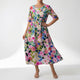 Women's Floral Print Maxi Dress — V-Neck Flowing Summer Maxi Dress