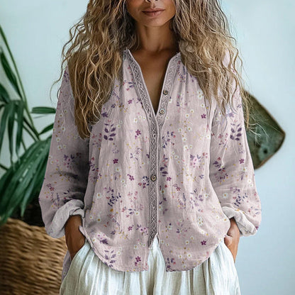 Adeline - Vintage Leaf Print Shirt