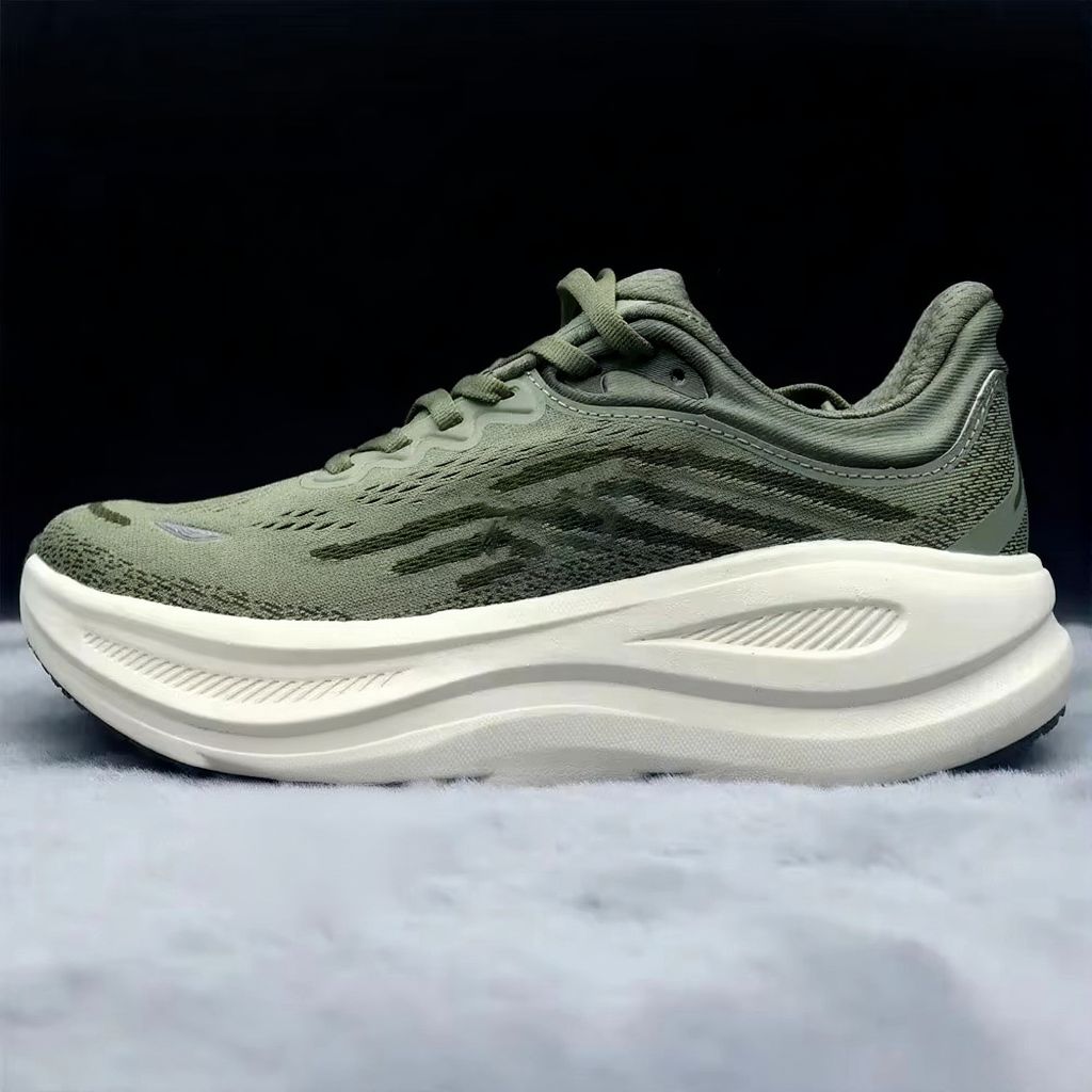 Low-top lace-up running sneaker with thick cushioned sole