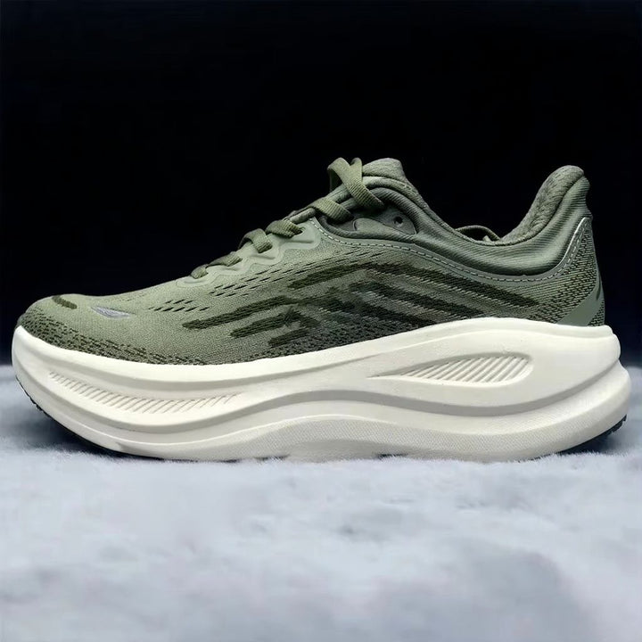 Low-top lace-up running sneaker with thick cushioned sole