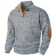 Unisex quarter zip sweater with stand collar and elbow patches