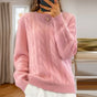 Women's cable knit crew neck sweater with long sleeves
