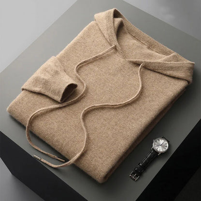 Unisex knit hoodie with drawstring hood and ribbed cuffs
