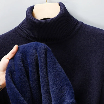 Men's long-sleeve ribbed turtleneck sweater with fitted silhouette