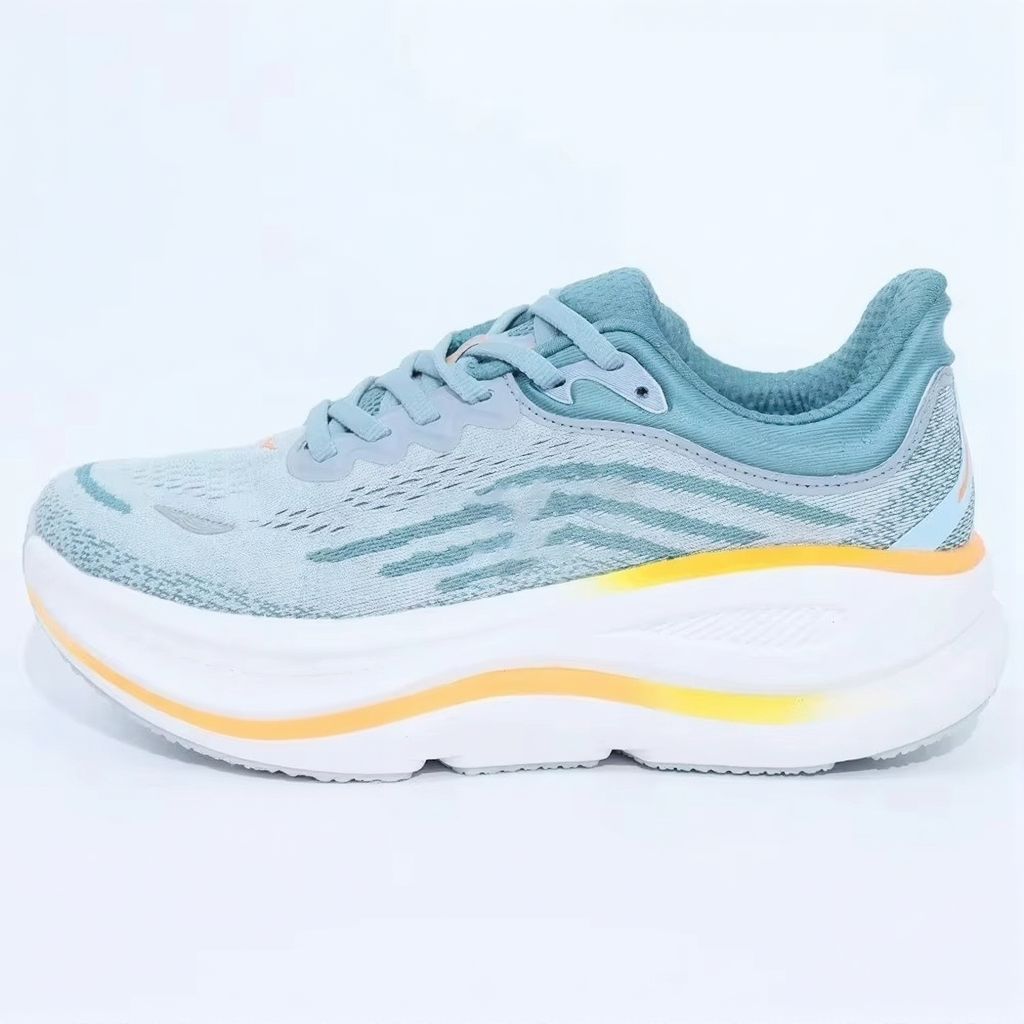 Low-top lace-up running sneaker with thick cushioned sole