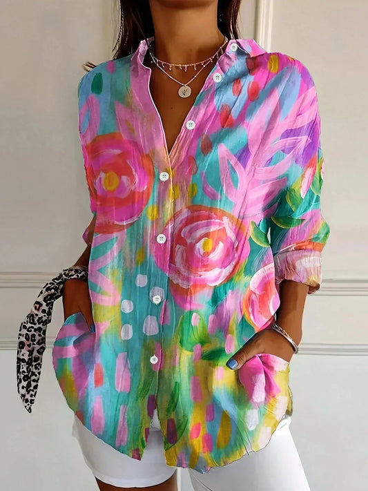 Roslyn Printed Button Down Blouse