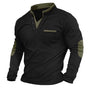 Men's V-neck pullover with chest pocket and contrast elbow panels