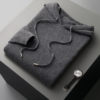 Unisex knit hoodie with drawstring hood and ribbed cuffs