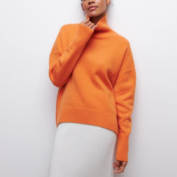 Women's plain ribbed turtleneck sweater with relaxed fit
