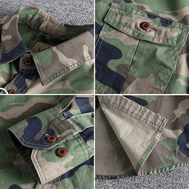 Men's camouflage button-up shirt with two chest pockets