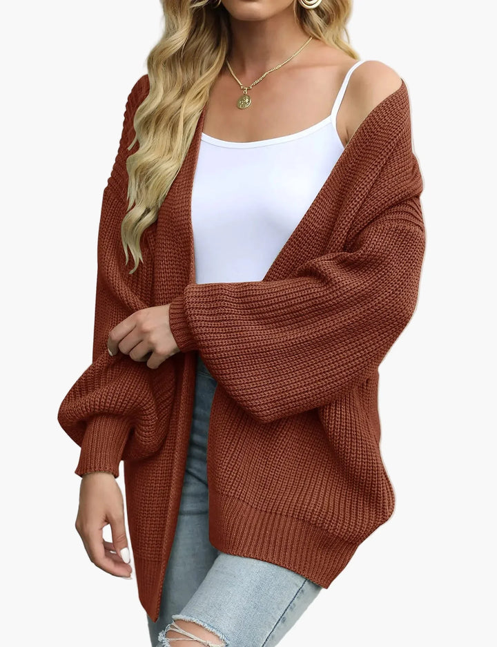 Women's oversized textured knit cardigan with long sleeves and open front
