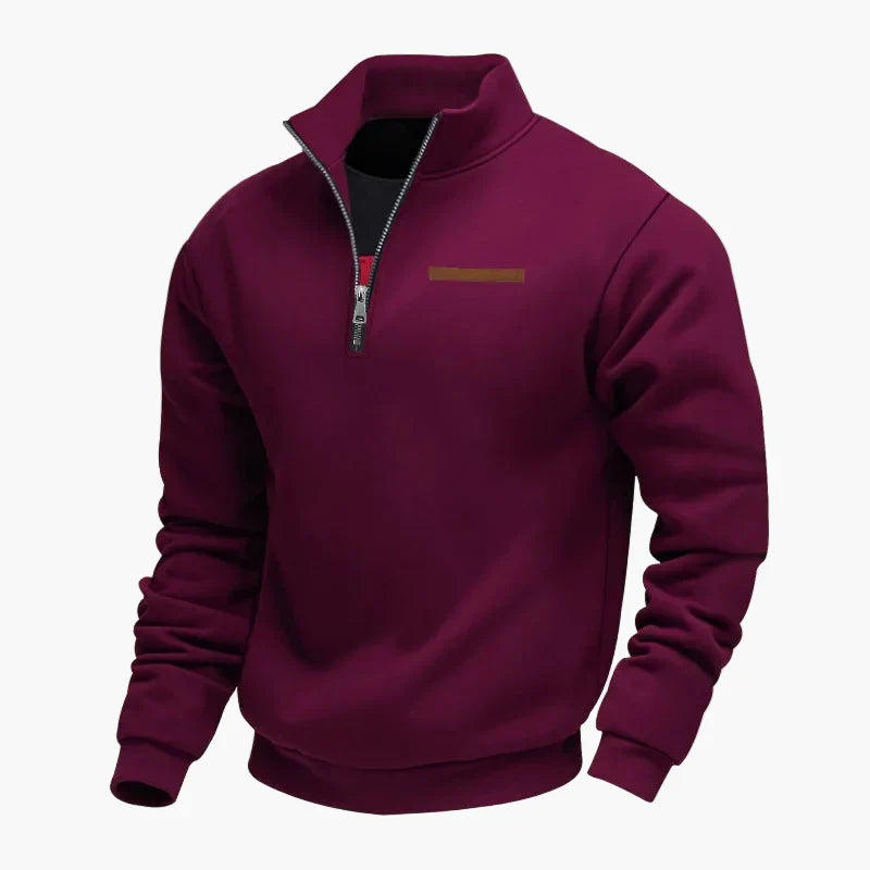 Men's quarter-zip sweatshirt with stand collar and long sleeves